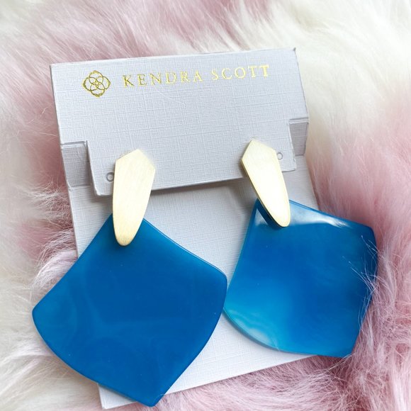 Kendra Scott Gold Astoria Teal Agate Earrings - Picture 2 of 3